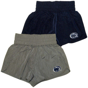 women's high waisted gray and navy shorts with Penn State Athletic Logo